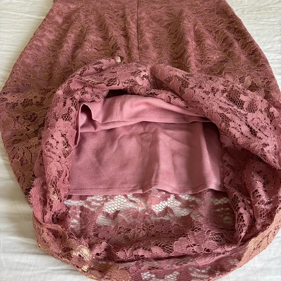 Dress the Population Mauve Gold Lace Leilani Illusion Hem Midi Dress • Size XL - Picture 7 of 16